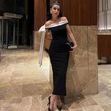 Black Ribbon Off-shoulder Maxi Dress- Outfit