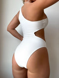 2024 New Solid-Color One-Shoulder Sexy Hollow One-Pack Swimsuit Bikini