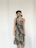 Hand Painted Summer Slip Dresses For Women 2021 Casual Backless Designer Fashion Long Midi Spaghetti Strap