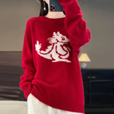 Zingj Dragon New Chinese Red Lovers Sweater With Men And Women-Outfit