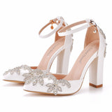 Cm Thick Heel Tip Single Shoe Large-Size Coarse Sandals Water Drill Wedding Shoes Women White Wedding