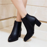 Black Women Boots Comfy Square High Heel Ankle Boots Fashion Pointed Toe Zipper Boots Autumn Winter Ladies Shoes