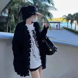 Autumn And Winter New Korean Version Broken Edge Design Sense Sweater Jacket Women's Casual Loose V-Neck Knitted Cardigan