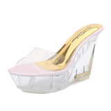 Zingj Korean Platform Ultra High Heel Slippers High Transparent Crystal Shoes Waterproof Platform 15CM Wedge Women's