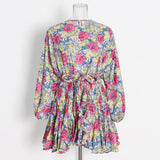 French Vintage Holiday Dress 2025 Summer New Fashion Design Smashed Flower With Long Sleeve Short