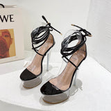 Catwalk Waterproof Platform Wide Foot Fat Foot Women's Shoes Strapped Summer Transparent Large-Size Women's High
