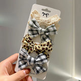 Pcs/set Cotton Linen Leopard Print Hair Bows With Clip For Girls Plaid Hair Clips Barrettes Hairpins Headwear Hair