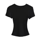 Zingj Trend Women's Wear Thread Slim Short-Sleeved T-Shirt Sexy Round Collar Solid Color Shoulder Show Thin Short Navel