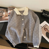 Zingj Winter 2024 New Sweet Fashion Hook Flower Lapel Long Sleeve Sweater Female Loose And Versatile Reduce Age Lace Sweater-Outfit
