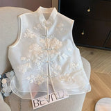 High-End Women's Wear New Chinese Embroidery Eugen Gauze Collar Buckle Vest 2024 Women's Spring And Summer Style