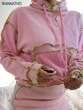 Sweatshirts Hooded Patchwork Pocket Women Fashion Casual Sportswear Drawstring Long Sleeve Loose Fall Winter