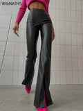 Leather Women Flare Pants High Waist Stretchy Split Fitness Sexy Fashion Casual Black Pantalones 2022 Femme