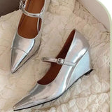 Zingj Mengling With The Same 2023 Shoes Fairy Shoes With Skirt Rich Daughter Shoes Wedge Heel White Single Shoe Pointed Maggie