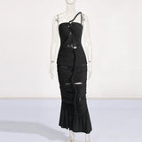 Spring 2025 New One-Shoulder Hollow Design Folds Slimming Bandages Dress