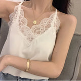 Silk Top Tank Women Slim Sexy Sleeveless Shirt Womens Basic Camisole Halter Tank Top Summer Lace V Neck Tops For Women