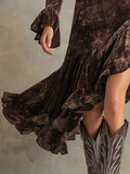 Women's Velvet Splicing Lace Waist Dress French Temperament