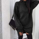 Loose Solid Long Slevee Women's Split Dress 2021 Autumn Winter Fashion Turtleneck Elegant Lady Mid-length Dress Plus