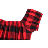 Red Plaid Printed Slim Fitted Tops Women Summer Short Sleeve Workwear Office Lady Elegant Pin Up 50s 60s Rockabilly