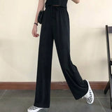 Leg Pants Women Pure Black Lace-up Korean Style Loose Leisure High Waists Female Spring Long Daily Trousers Streetwear
