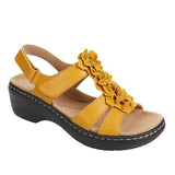 for Women's Summer 2022 Plus Size Casual Round Toe Flower Sandals Women Wedge Roman Sandals Women PU Leather
