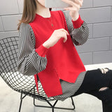 Zingj Dress 2024 New Loose Coat Sweater Knit Bottom Shirt Jacket Korean Version Fake Two Sets Of Women's Hoodie-Outfit