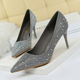 Zingj Korean Version Fashion Wedding Shoes High Heels High Heels Shallow Pointed Sexy Banquet Waterdiamond Single
