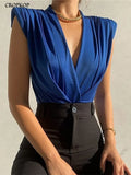Bodysuit Women Fashion Ruched V Neck Sleeveless Bodycon Rompers Womens Jumpsuit Elegant Black Overalls Shorts Summer