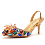 Cm Colorful Gold Light-Headed Sandals Water Drill Glass Fine Heel Sandals Large Size Bride Wedding Shoes