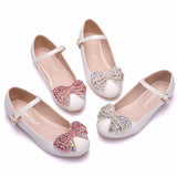 Child's Bow Flat Sole Casual Single Shoe Round Head Mary Jane White Wedding Girl Single Shoes Performance