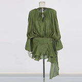 Explosion Mesh Bubble Sleeve Skirt 2025 Summer New Folding Lotus Side Design Short Dress