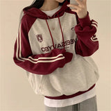 Vintage Logo Print Raglan Striped Sleeve Hoodie-Outfit