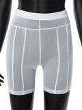 Mesh Patchwork See Through Shorts Women High Waist Body-Shaping Streak Activewear Lady Club Wear Bottoms
