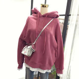 Winter Solid Women Sweatshirt Full Sleeve Fake 2 Pieces Patchwork Thicken Female Hoodies Ladies