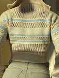 Sleeze-Colored Striped Knitted Zip-Up Collar Fashion Style Every Day Casual Coat