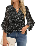Leaf Seven-Sleeve Tops Solid Color Fashion Casual Casual V-Neck Business Shirt Chiffon Women's