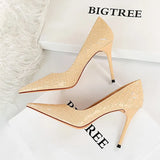 Zingj Bright Face Patent Leather Woven Grain Fine Heel Super High Heel Shallow Mouth Pointed Head Sexy Nightclub Show Thin Female Singles