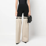 Fashion Autumn 2025 New High Waist Elastic Elastic Stitching Suit Pants Horn Show Thin Casual Pants