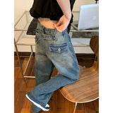 Women's Straight Jeans High Waist American Style Streetwear Vintage Pants Chic Design Casual Ladies Denim Wide Leg