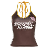 2024 Summer New Women's Street With Hanging Neck Letter Print Umbilical