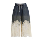 Zingj Female Summer Lace Two-Piece Simple Wind Top Casual Jeans Split Pants Fashion Thin Women's