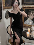 Elegant Off Shoulder Midi Dress Women Sexy Prom Evening Bodycon Party Birthday Club Fashion