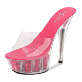 Zingj Hate Day High Nightclub Super High Heels Slippers Women's Shoes Runway Show Pole Dancing Shoes Crystal Bottom Waterproof