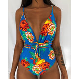 Sexy Women Swimwear One Piece Swimsuit Female Bather Printed Bathing Suit Swim Long Strap Wrap Around Lady