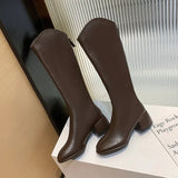 Zingj New Long Leather Boots Female Fairy Wind Casual 43 Plus Size High Heel Knight Boots Korean Version Of Leather Face High Boots Women-Outfit