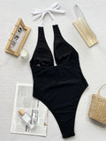 Zingj Bikini Bikini Black And White Contrast Color Bow Tie Band One-Piece Swimsuit