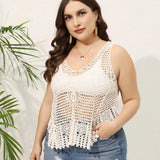 Large-Size Women's Wear V-Collar Hollowed-Out Beach Blouse 2023 Summer Fat Mm Lace