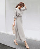 Summer Pleated Sexy Bodycon Long Dress Women Vintage Chiffon Long Sleeve Party Dress Casual Vestidos Woman Bow Belt