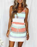 new women's drawstring color sling dress dress