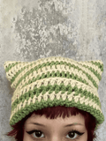 Hand Made Horn Detail Striped Knitted Hat- Outfit