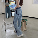 Zingj Straight Leg Jeans Women's 2023 New Summer Wide Leg Pants Design Sense Niche High Waist Floor